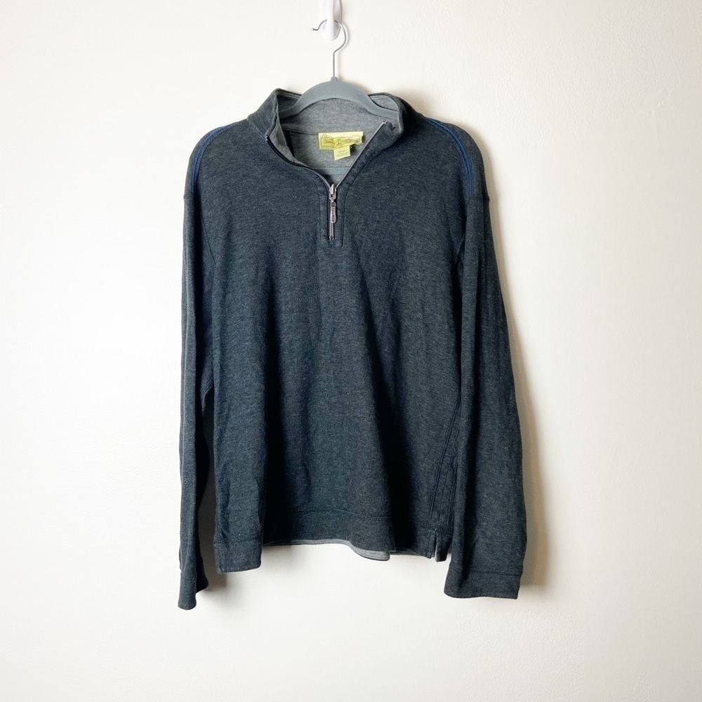 TOMMY BAHAMA • Men’s Reversible Grey Quarter Zip Cotton Pullover Size Medium